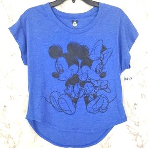 DISNEY Mickey Minnie Mouse Shirt High Low Top Blue